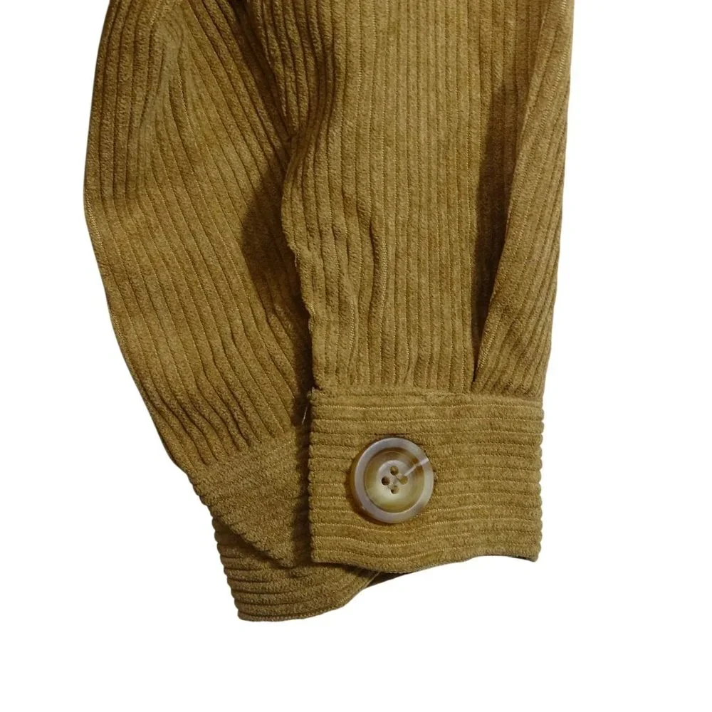 Corduroy Button Up Shirt Jacket Tan Women Size L Long Sleeve Pockets - Picture 3 of 11